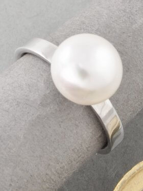 Perle weiß, Ring, Silber rhodiniert, Größe 58
