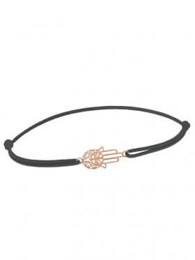 Symbolarmband Fatimas Hand mini an Elastikband, dunkelgrau, Silber rosévergoldet
