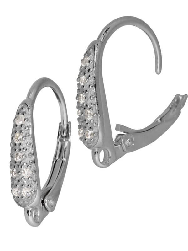 Leverback Napoli with Zirconia, 925 silver rhodium-plated