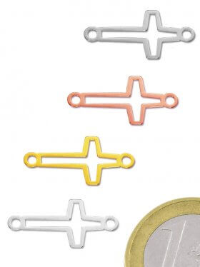 Kreuz small (15 mm) mit zwei Ösen, 925 Silber, rhodiniert, vergoldet, Rrosévergoldet