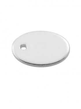 Stempelplättchen oval 8/5 mm, mit einem Loch ohne 925 Stempel, 925 Silber