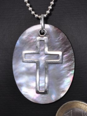  Symbol Kreuz, 925 Silber, auf Perlmutt rainbow 