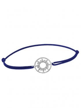 Symbolarmband Sonne mini an Elastikband, dunkelblau, Silber rhodiniert