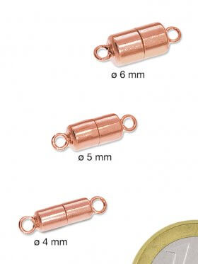 Magnetverschluss Zylinder ø 4 mm mit großer Öse, 925 rosèvergoldet 