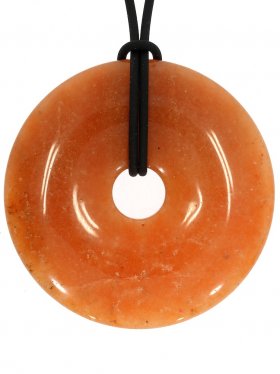 Aventurin rot Donut ø 45 mm mit schwarzem Lederband