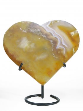 Achatscheibe aus Brasilien in Herzform mit Metallständer, Unikat